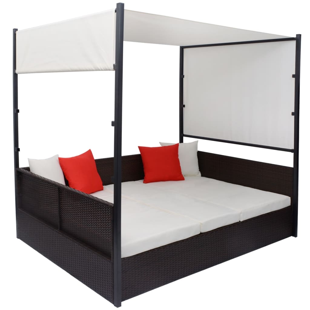 Garden Bed With Canopy 190X130 Cm Poly Rattan