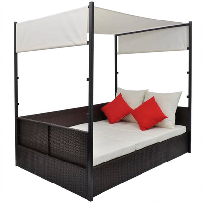 Garden Bed With Canopy 190X130 Cm Poly Rattan