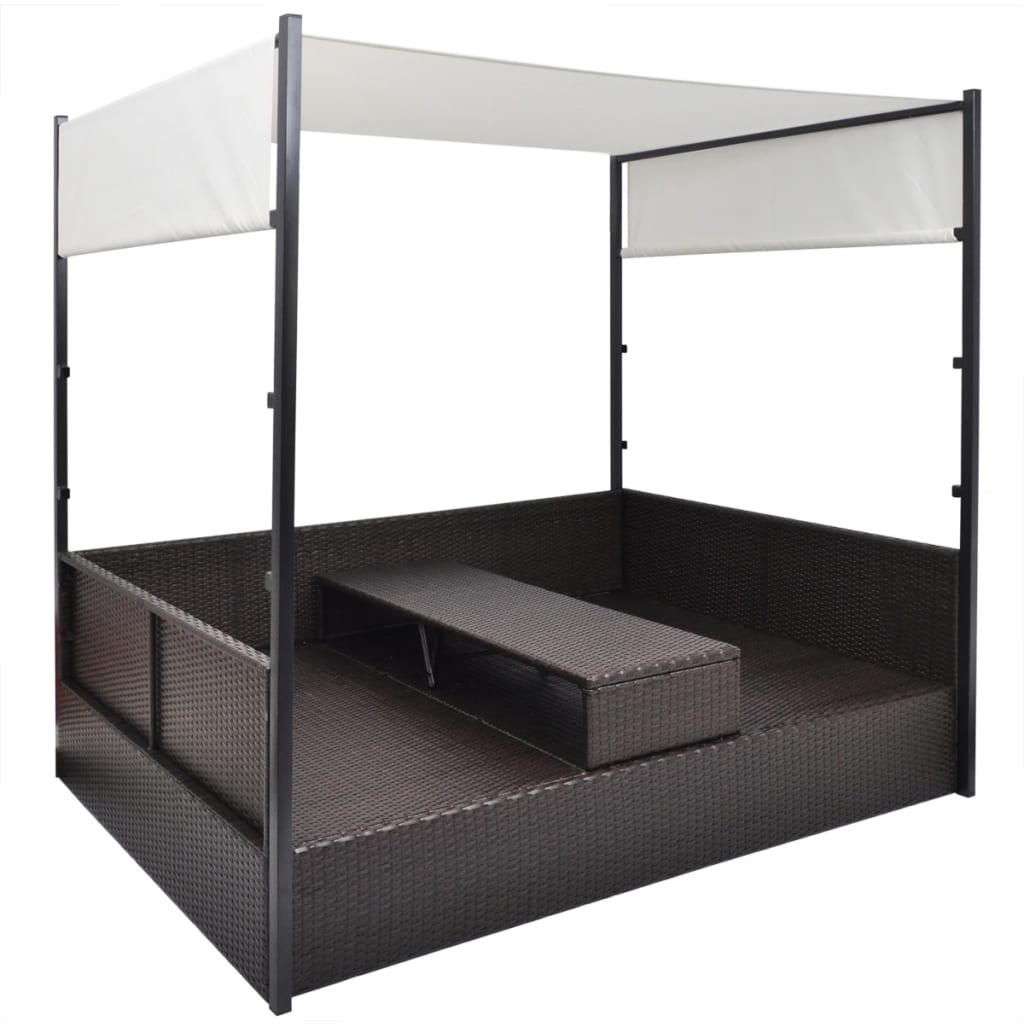 Garden Bed With Canopy 190X130 Cm Poly Rattan