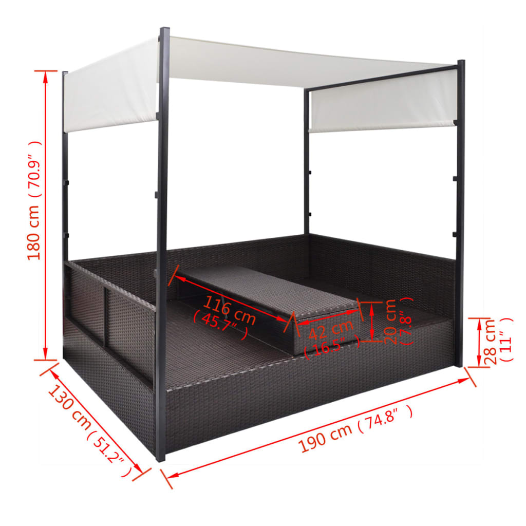 Garden Bed With Canopy 190X130 Cm Poly Rattan