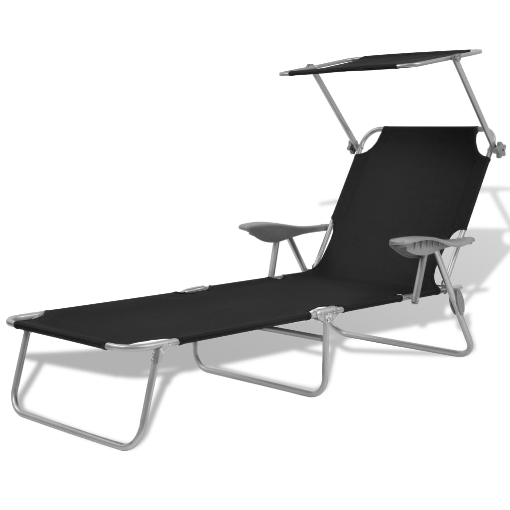 Sun Lounger With Canopy Steel Blue