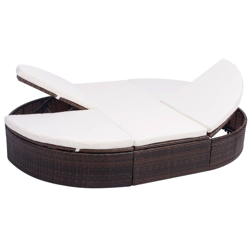 2-Person Sun Lounger With Cushions Poly Rattan