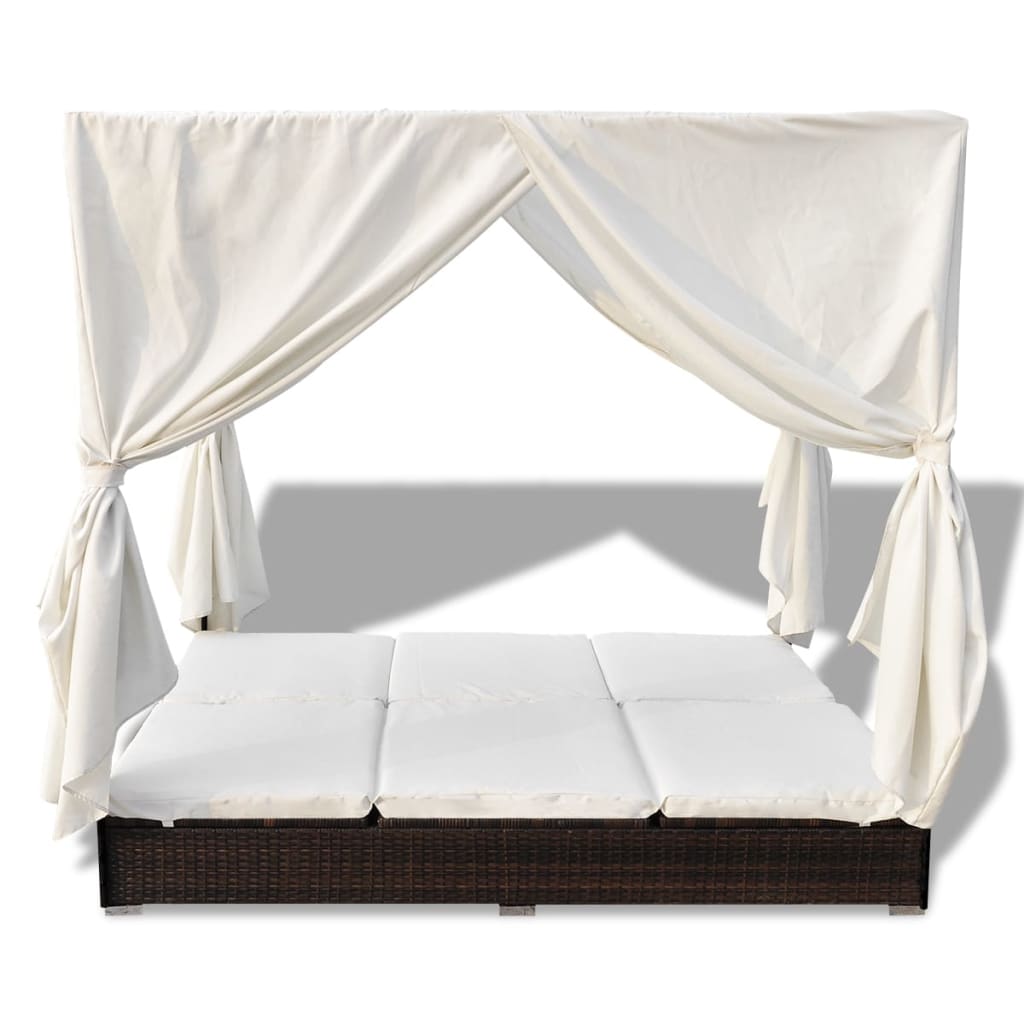 Outdoor Lounge Bed With Curtains Poly Rattan
