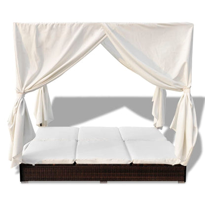 Outdoor Lounge Bed With Curtains Poly Rattan