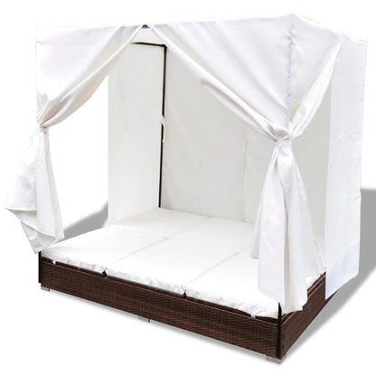 Outdoor Lounge Bed With Curtains Poly Rattan