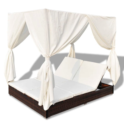 Outdoor Lounge Bed With Curtains Poly Rattan