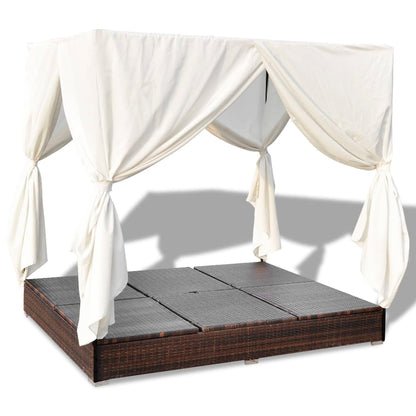 Outdoor Lounge Bed With Curtains Poly Rattan