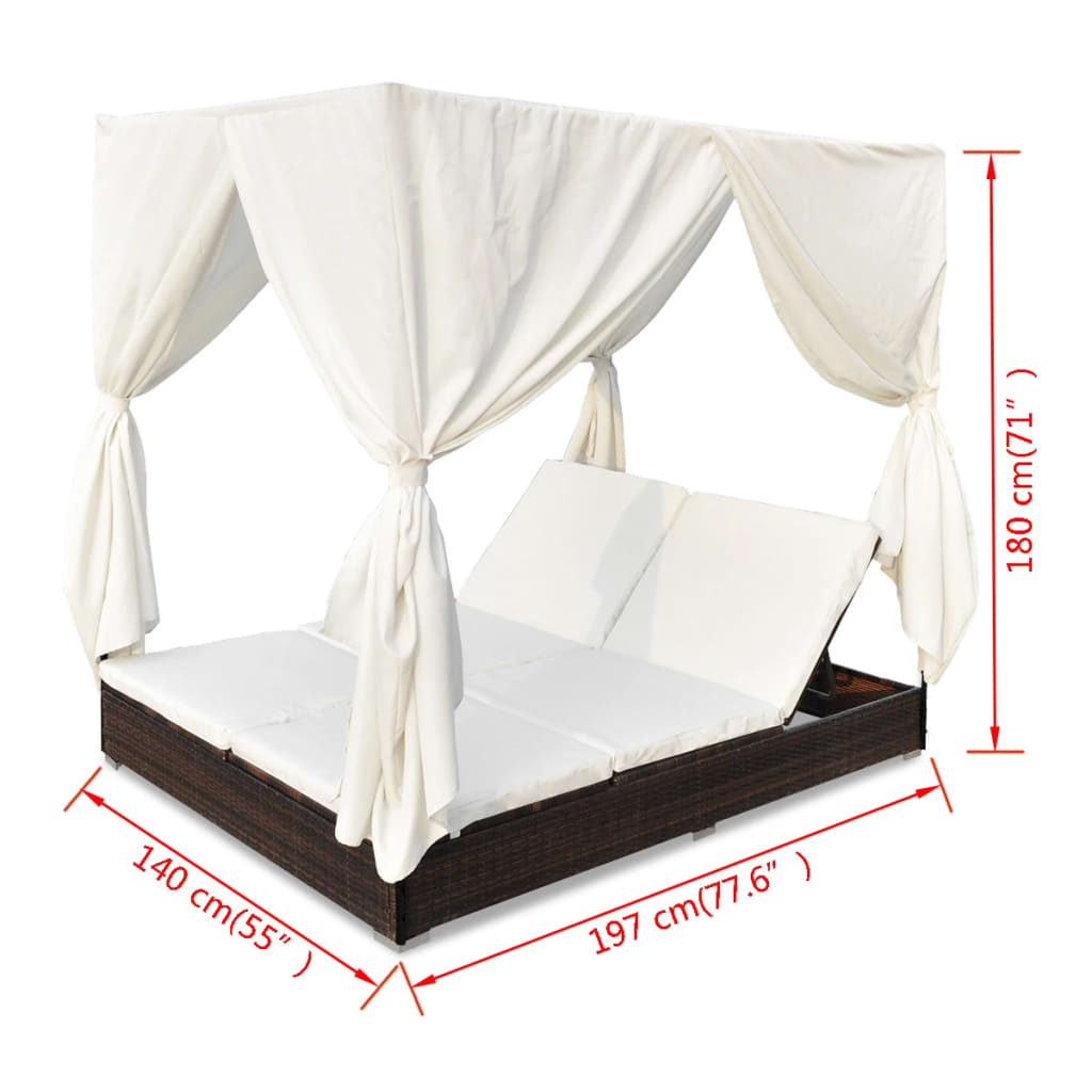 Outdoor Lounge Bed With Curtains Poly Rattan
