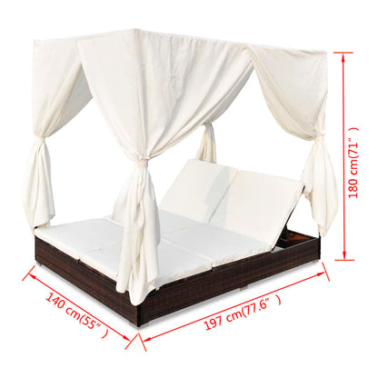 Outdoor Lounge Bed With Curtains Poly Rattan