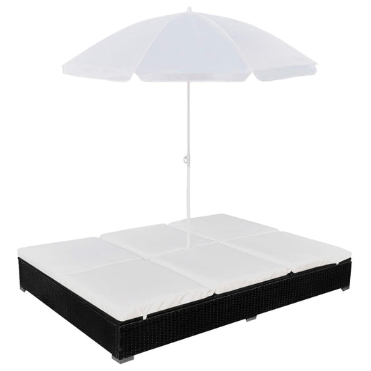 Outdoor Lounge Bed With Umbrella Poly Rattan