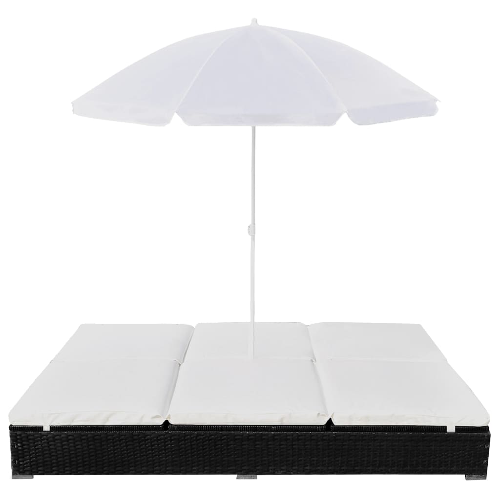 Outdoor Lounge Bed With Umbrella Poly Rattan