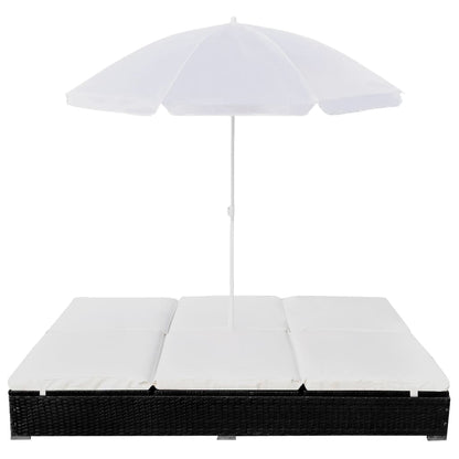 Outdoor Lounge Bed With Umbrella Poly Rattan