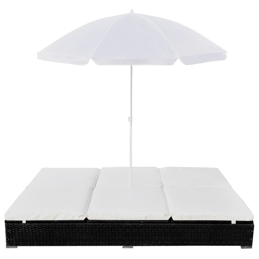 Outdoor Lounge Bed With Umbrella Poly Rattan