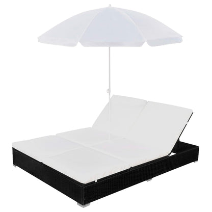Outdoor Lounge Bed With Umbrella Poly Rattan