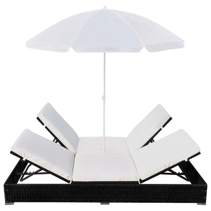 Outdoor Lounge Bed With Umbrella Poly Rattan