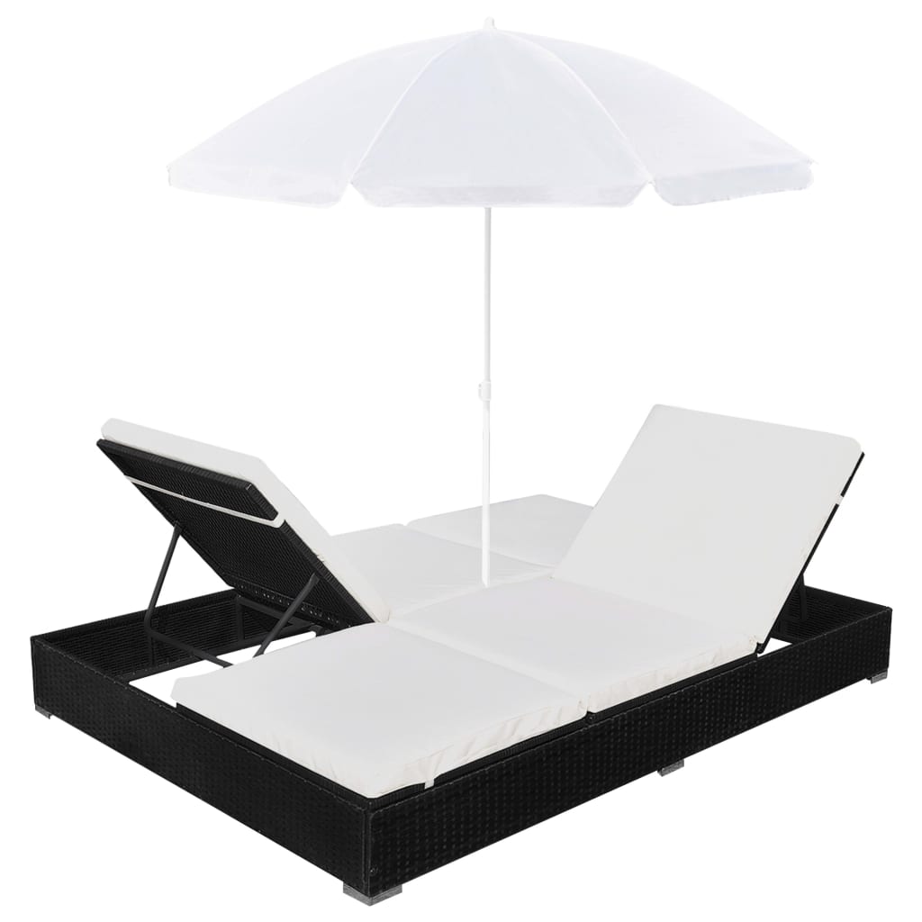 Outdoor Lounge Bed With Umbrella Poly Rattan