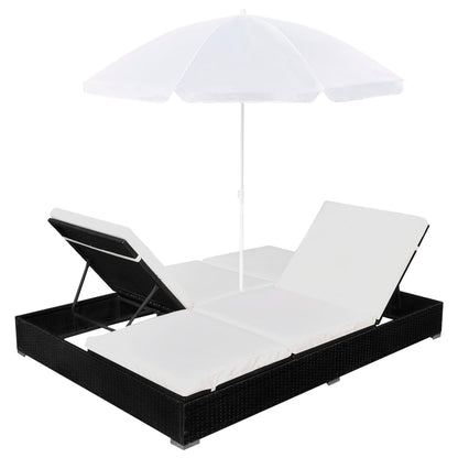 Outdoor Lounge Bed With Umbrella Poly Rattan