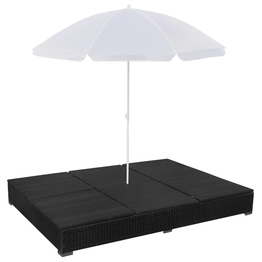 Outdoor Lounge Bed With Umbrella Poly Rattan