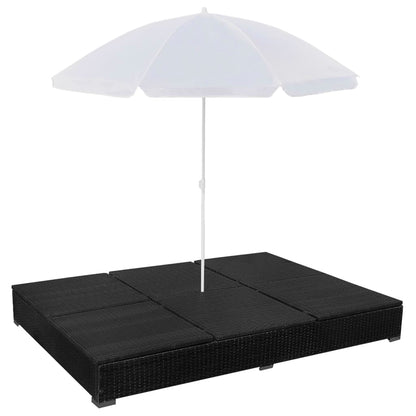 Outdoor Lounge Bed With Umbrella Poly Rattan