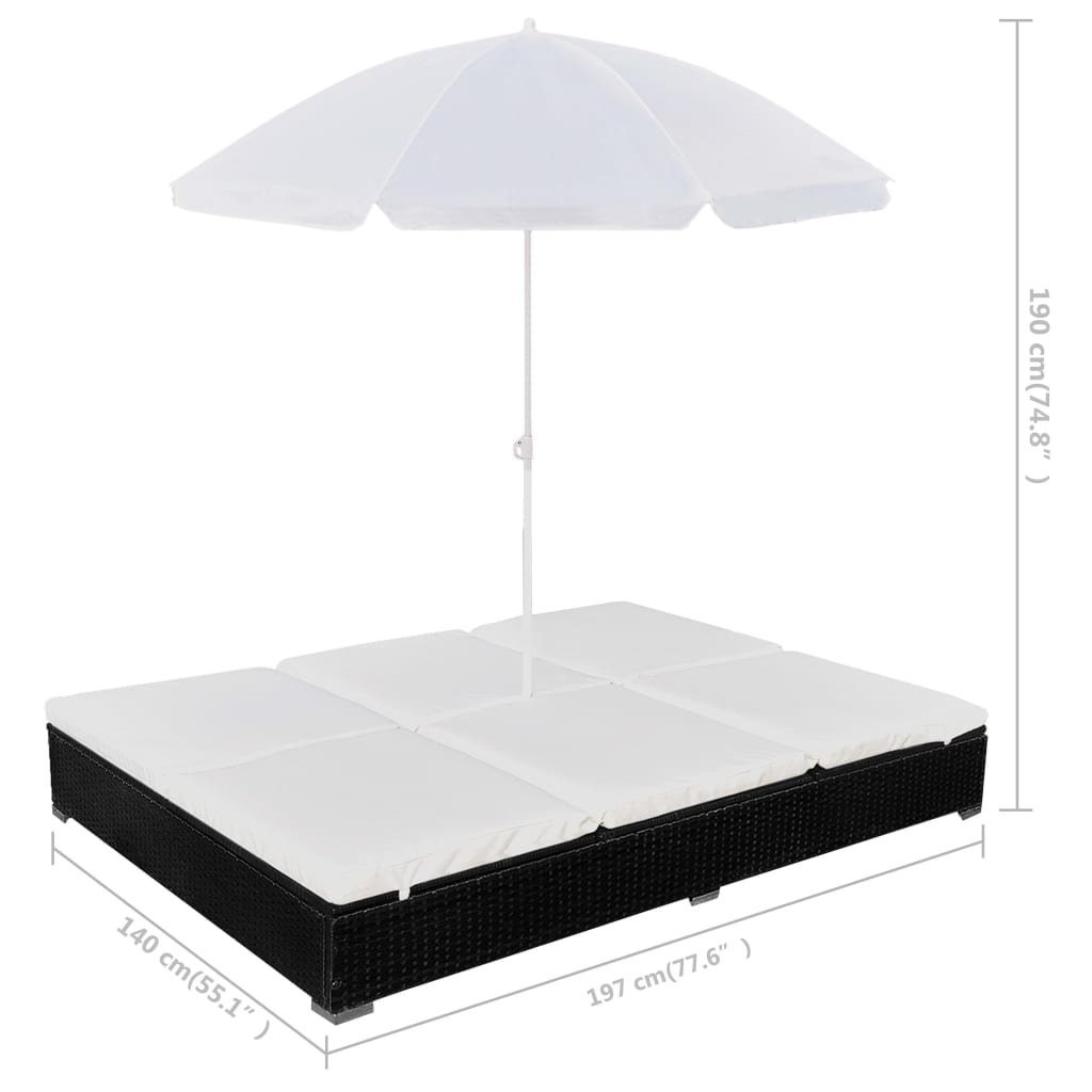 Outdoor Lounge Bed With Umbrella Poly Rattan