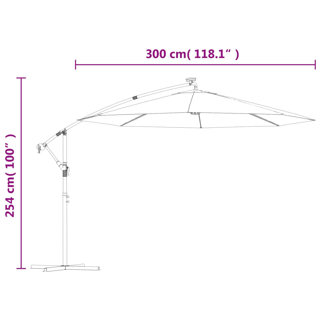 Hanging Garden Parasol With Led Lighting Metal Pole