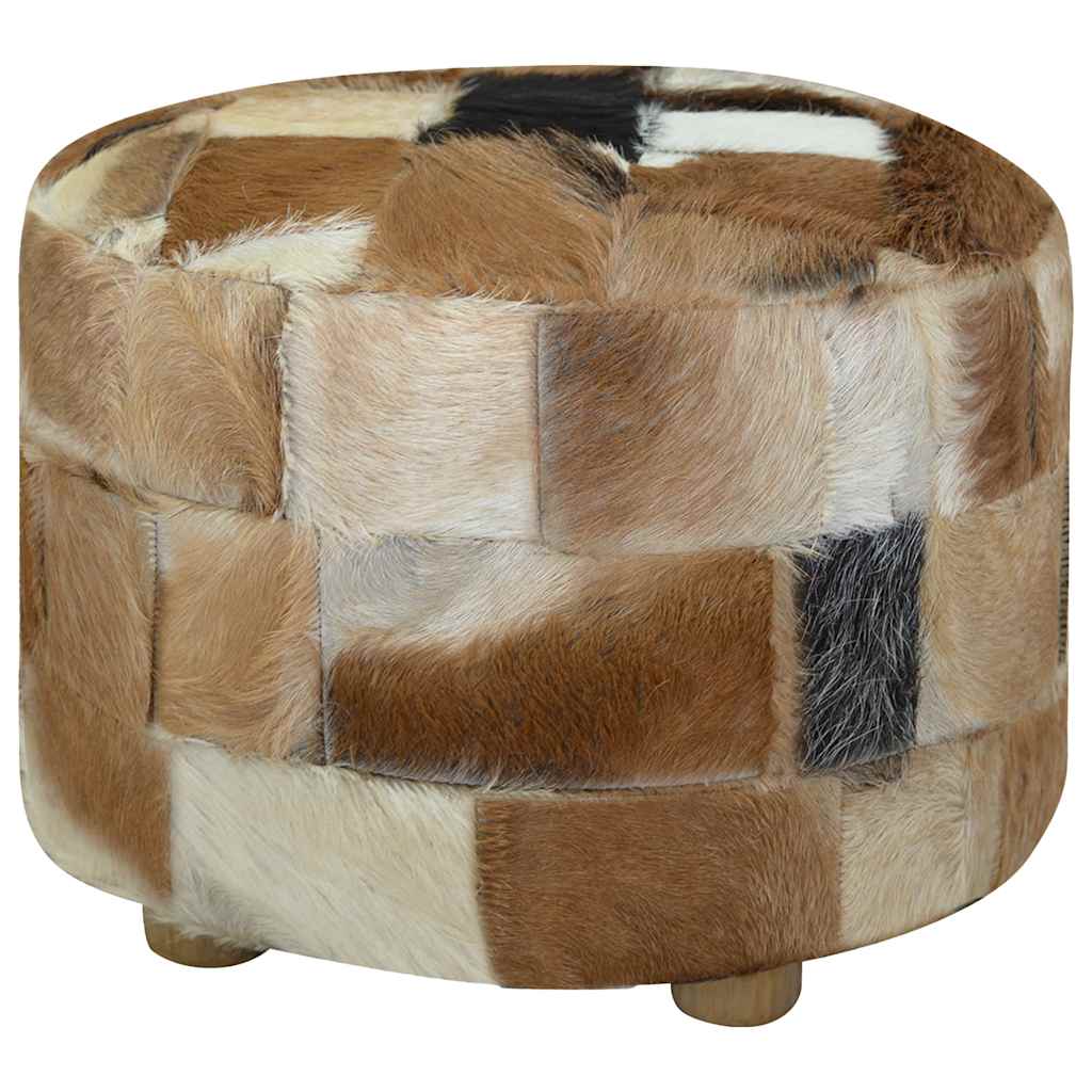 Pouffe Goatskin Leather Round 50X50X45 Cm