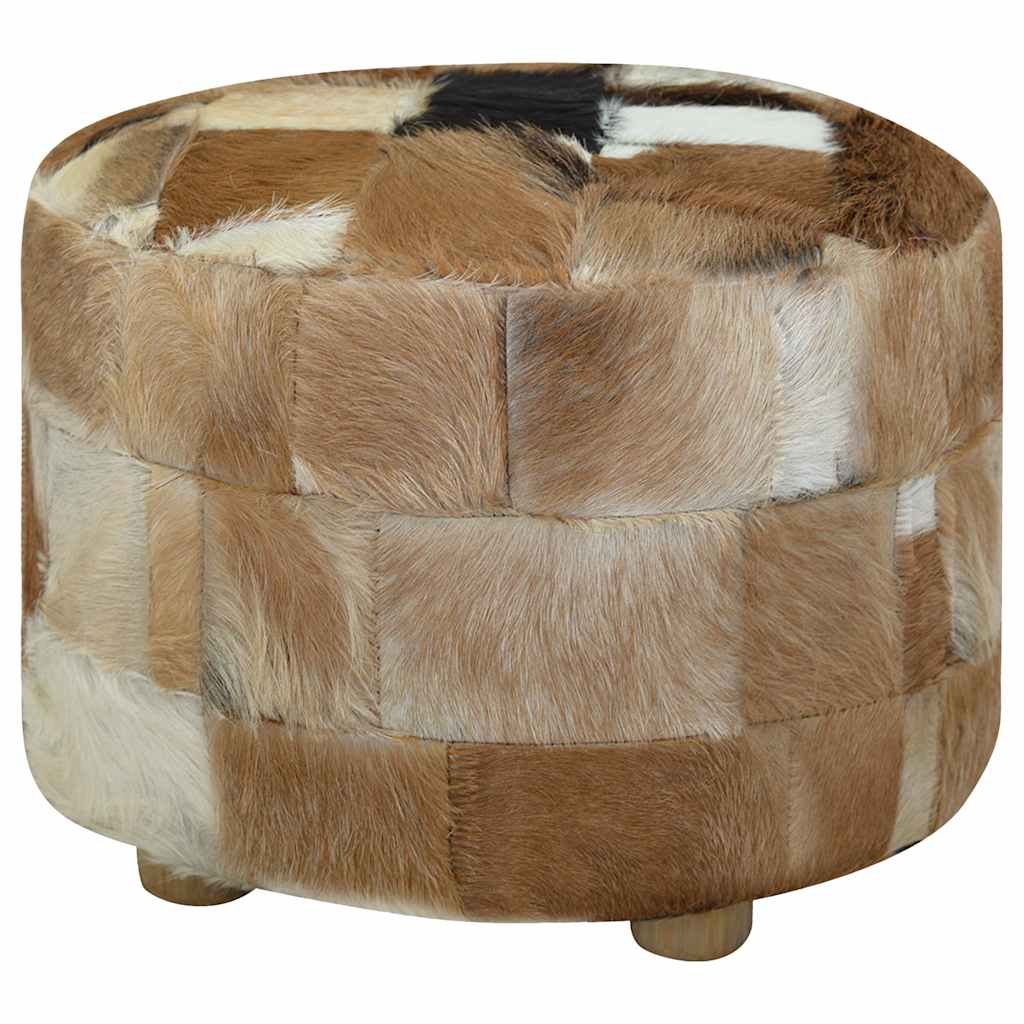 Pouffe Goatskin Leather Round 50X50X45 Cm