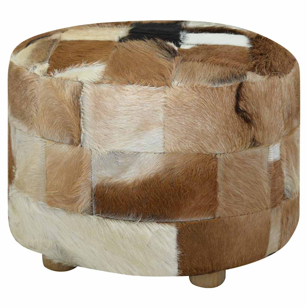 Pouffe Goatskin Leather Round 50X50X45 Cm