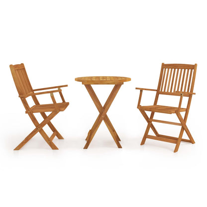 3 Piece Folding Bistro Set Solid Wood Acacia With Armrests