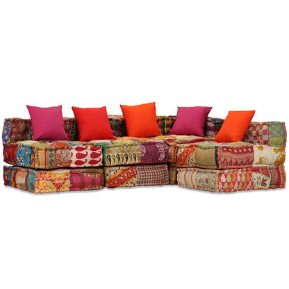 3-Seater Modular Pouffe Fabric