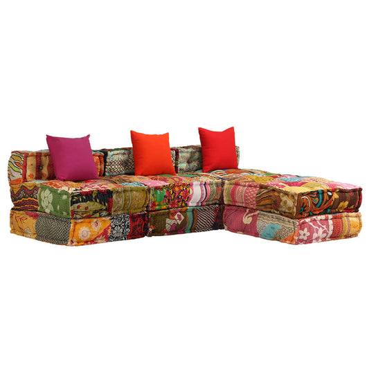 3-Seater Modular Pouffe Fabric