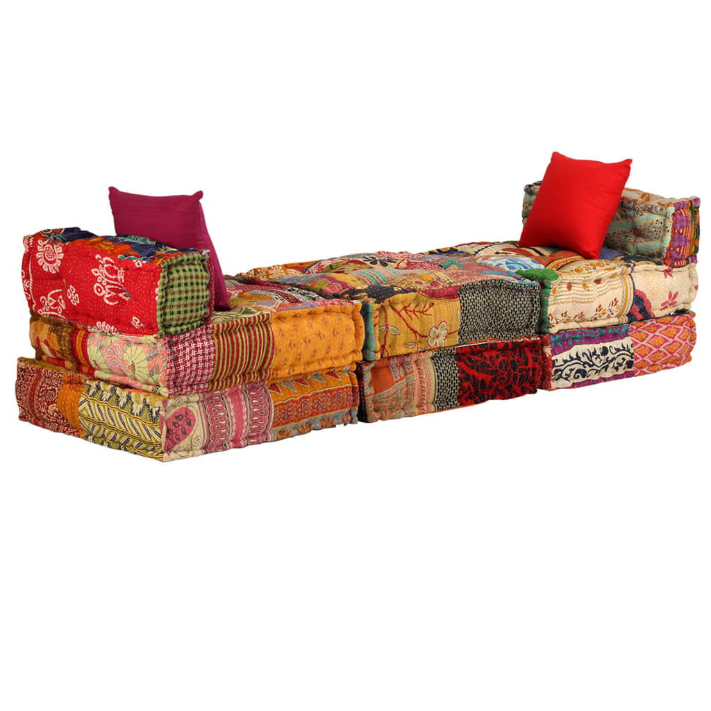 3-Seater Modular Pouffe Fabric