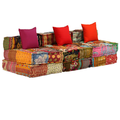 3-Seater Modular Pouffe Fabric