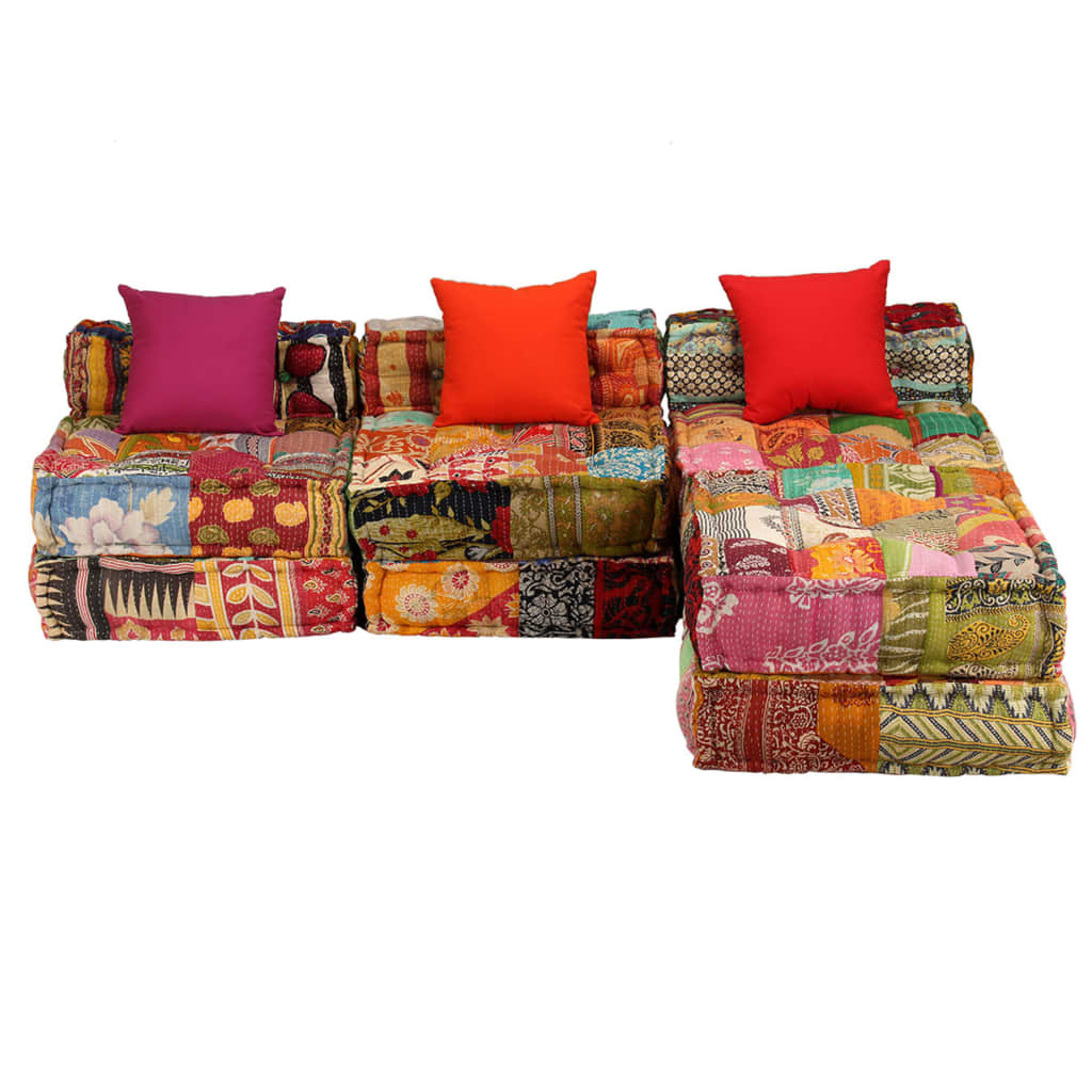 3-Seater Modular Pouffe Fabric