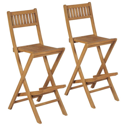 Folding Outdoor Bar Stools 2 Pcs Solid Teak Wood