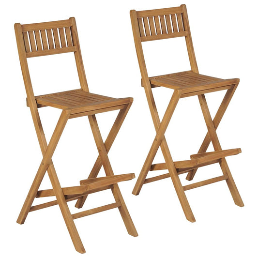 Folding Outdoor Bar Stools 2 Pcs Solid Teak Wood