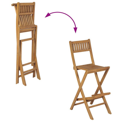 Folding Outdoor Bar Stools 2 Pcs Solid Teak Wood