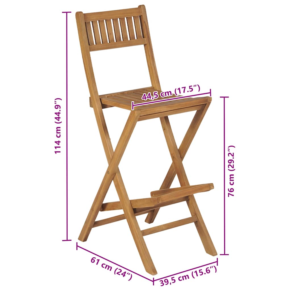 Folding Outdoor Bar Stools 2 Pcs Solid Teak Wood