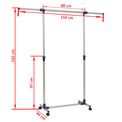 Adjustable Clothes Rack Stainless Steel 165X44X150 Cm Silver