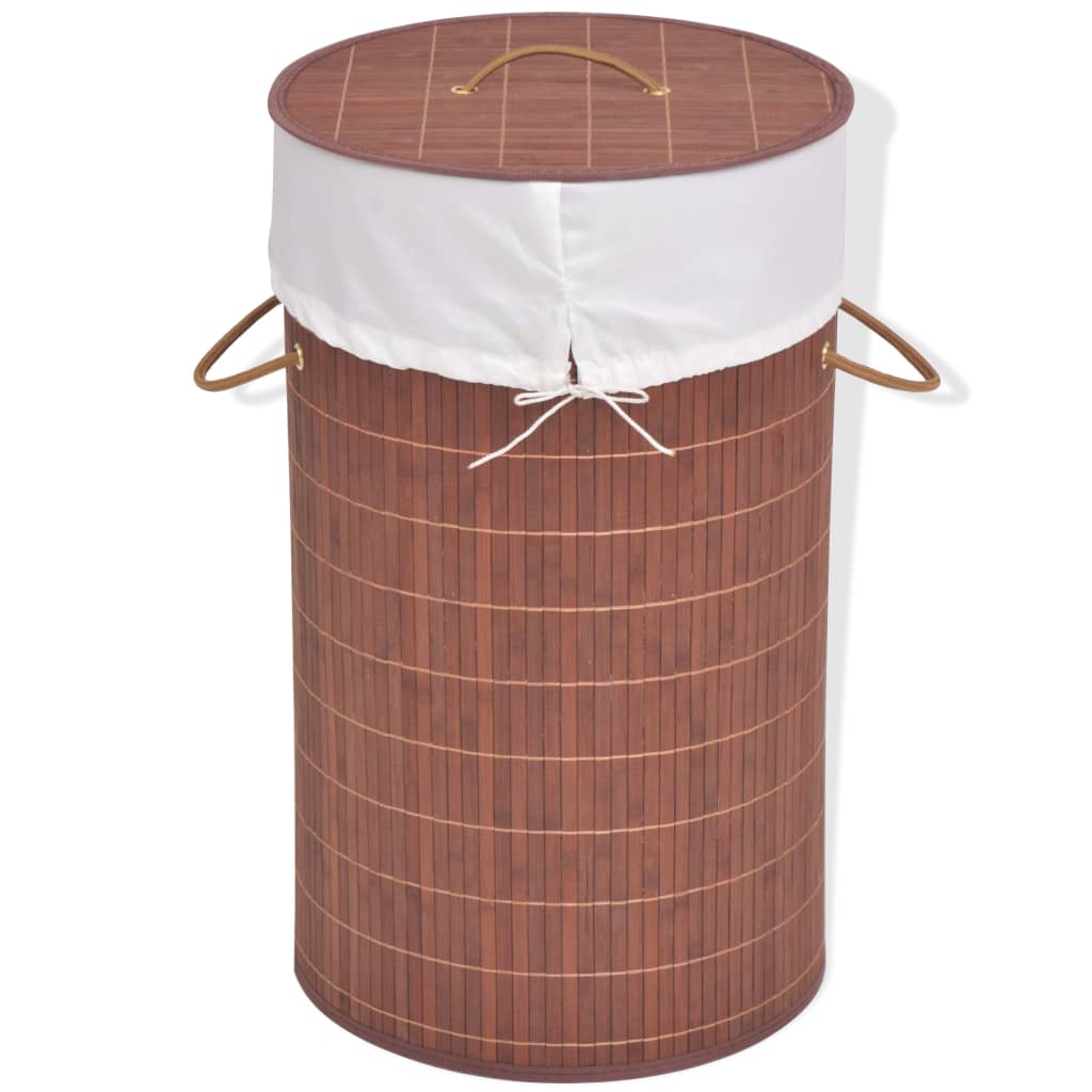 Bamboo Laundry Bin Round Natural