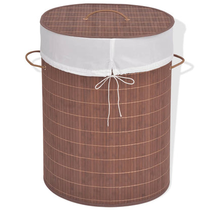 Bamboo Laundry Bin Round Natural