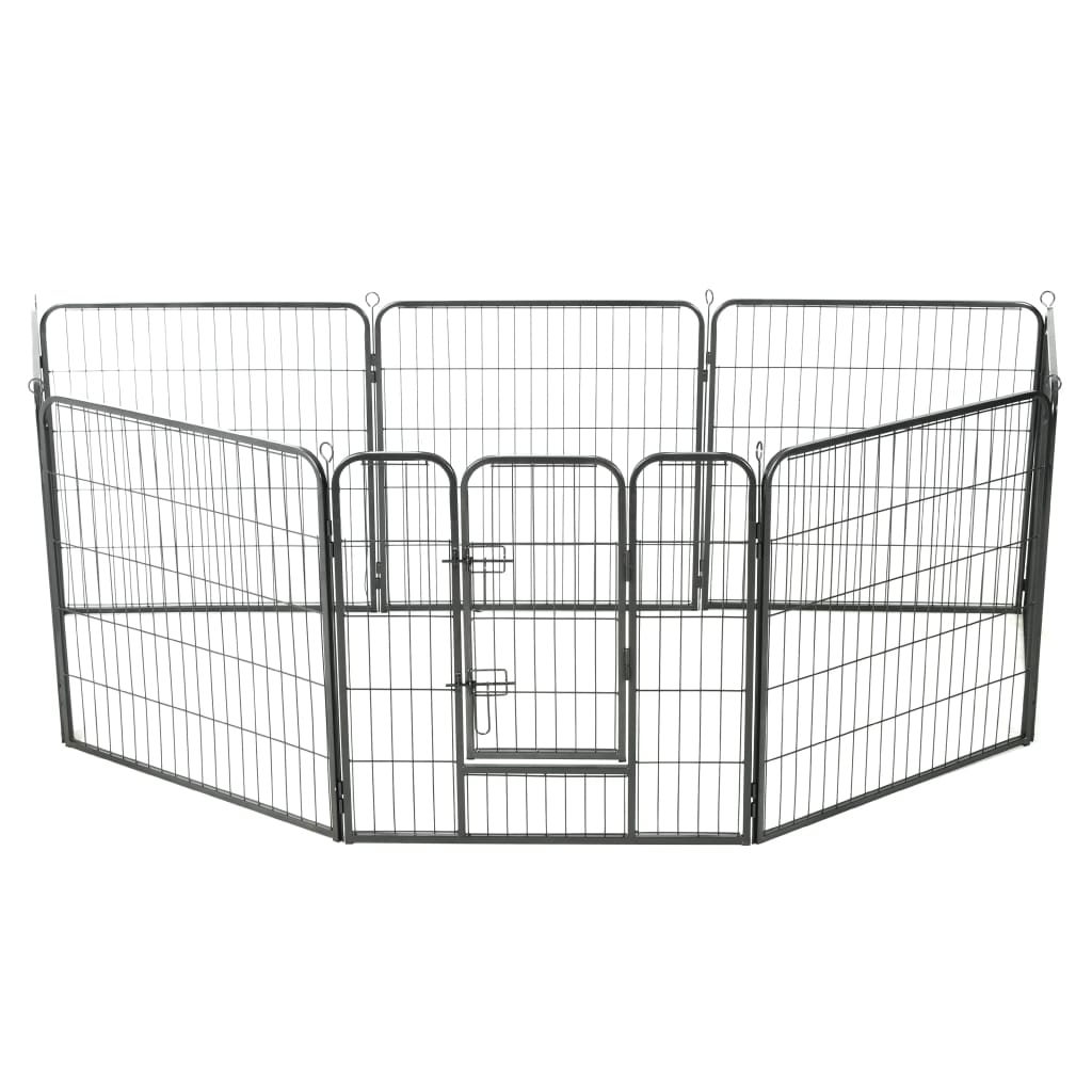 Dog Playpen 8 Panels Steel Black