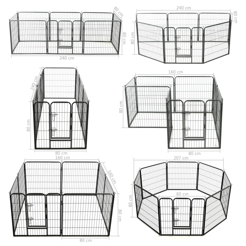 Dog Playpen 8 Panels Steel Black