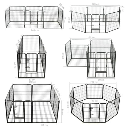 Dog Playpen 8 Panels Steel Black