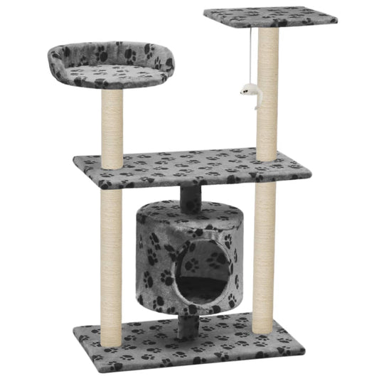 Cat Tree With Sisal Scratching Posts Grey Paw Prints