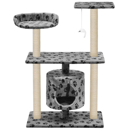 Cat Tree With Sisal Scratching Posts Grey Paw Prints