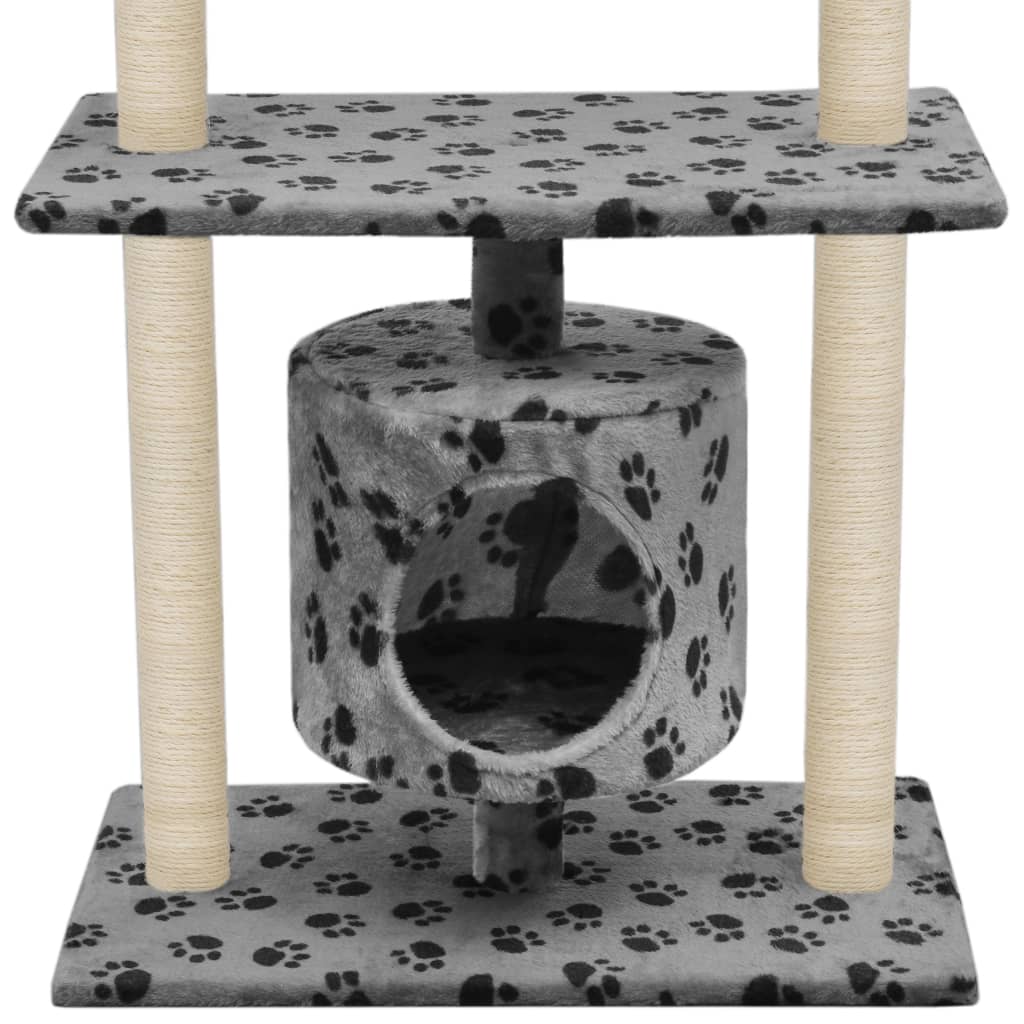 Cat Tree With Sisal Scratching Posts Grey Paw Prints