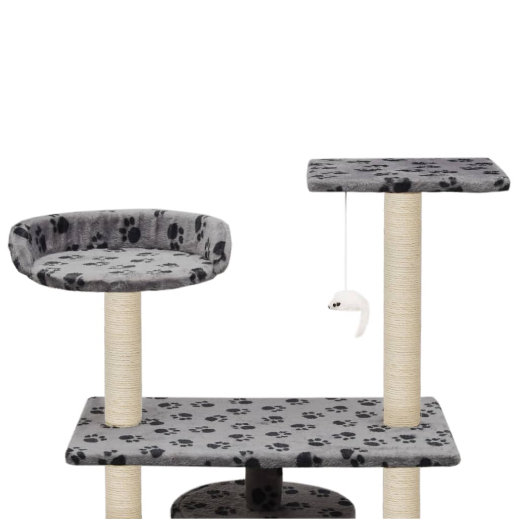 Cat Tree With Sisal Scratching Posts Grey Paw Prints