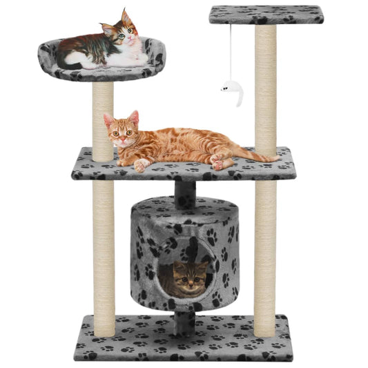 Cat Tree With Sisal Scratching Posts Grey Paw Prints