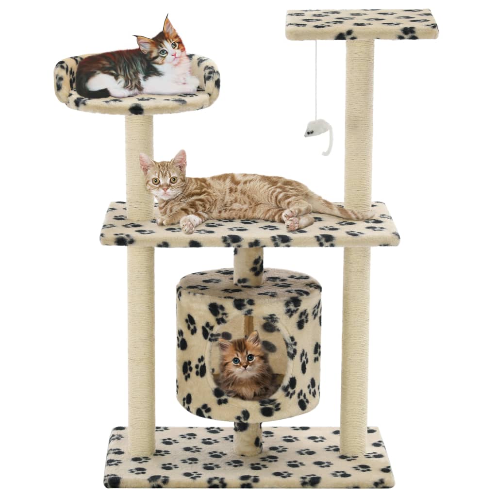 Cat Tree With Sisal Scratching Posts Grey Paw Prints